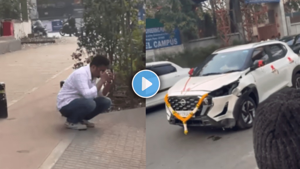 New car accident in Pune car owener got emotional viral video on social media New car accident in Pune car owener got emotional viral video on social media
