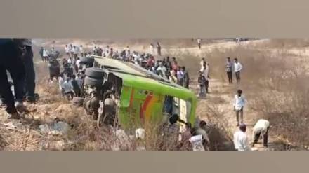 21 people including driver were injured after bus fell into ditch near mysore