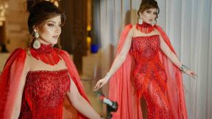 Urvashi Rautela shares pictures in Red Designer Gown on social media post