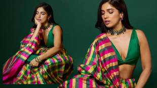 Bhumi Pednekar shares pictures in green silk saree for the promotions of her upcoming movie Mere Husband Ki Biwi
