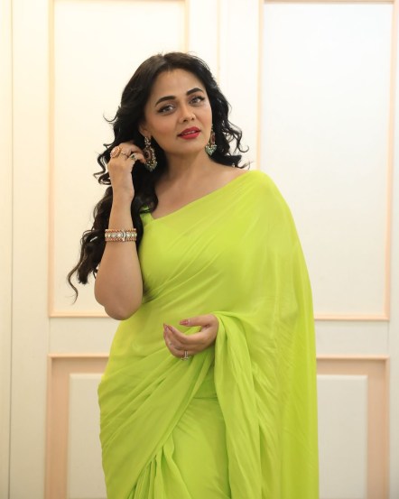 Prarthana Behere poses in traditional yellow saree for the promotions of her upcoming movie Chiki Chiki BooBoom Boom
