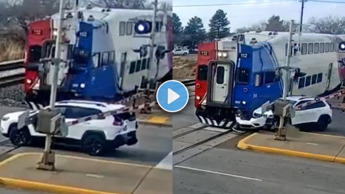 driver jumps from SUV seconds before train smashes into it viral video ...