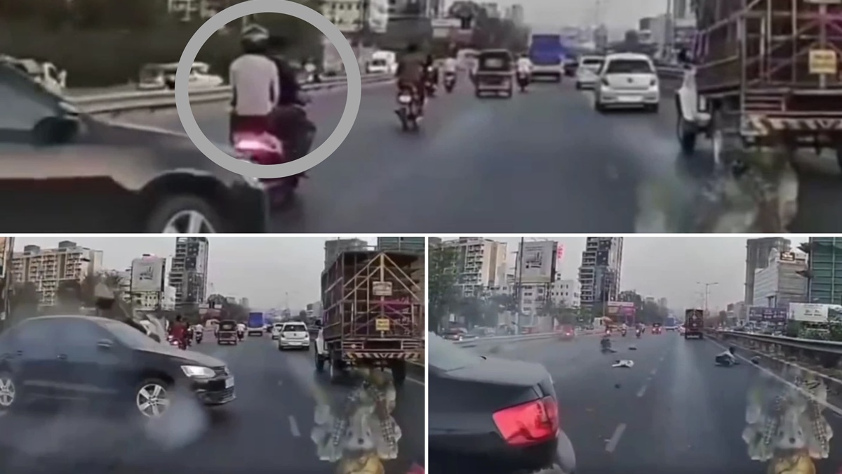 pune Bengaluru highway accident viral video car hit two wheeler पुणे ...