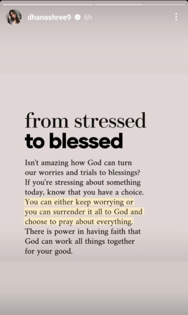 Dhanashree Verma Instagram Story