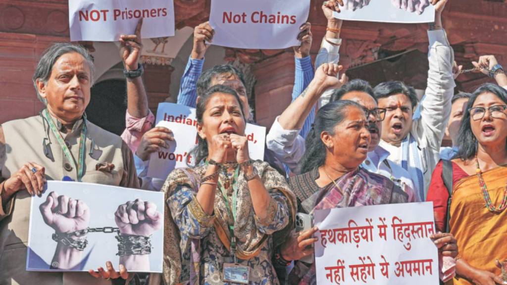 opposition creates uproar in parliament over us alleged mistreatment of indian deportees opposition creates uproar in parliament over us alleged mistreatment of indian deportees