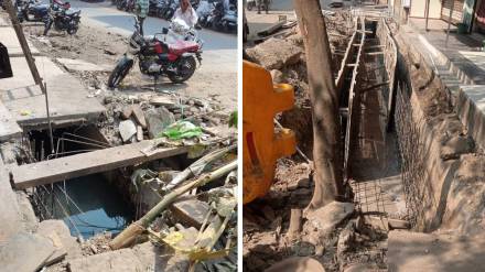 road dug for sewers on Subhash Road