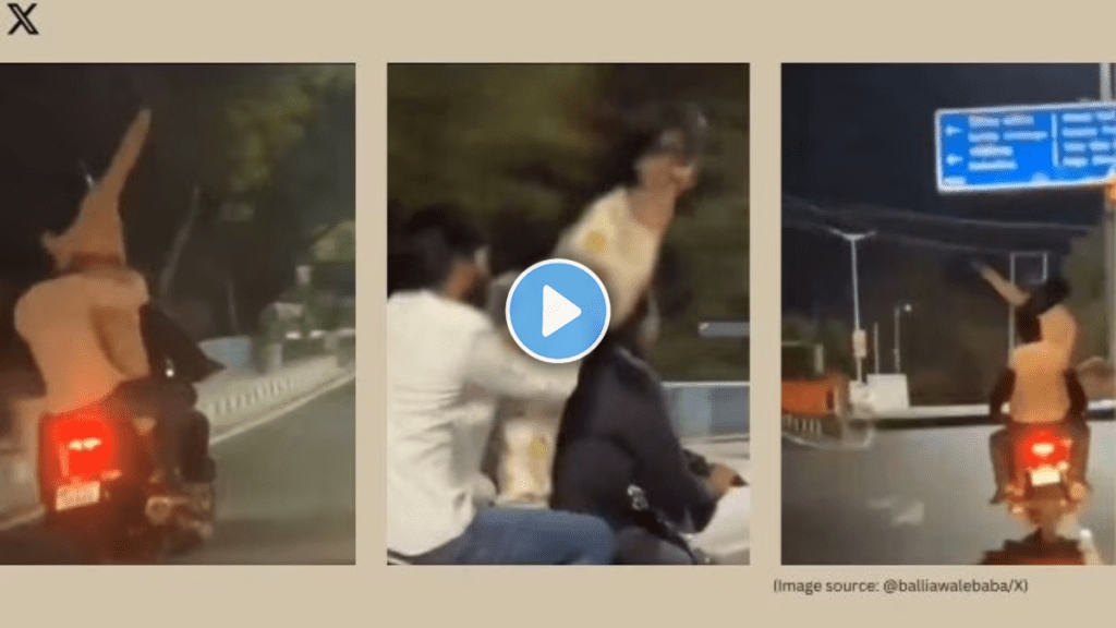 Bhopal woman balances between men on speeding bike Bhopal woman balances between men on speeding bike