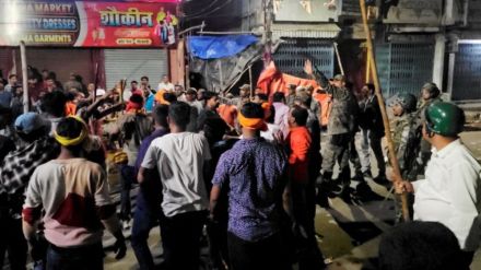 Police patrolling the streets of Hazaribagh after clashes and vandalism during Ram Navami procession