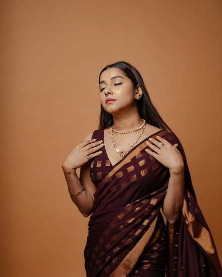 Gauri Nalawade Brown Saree Look