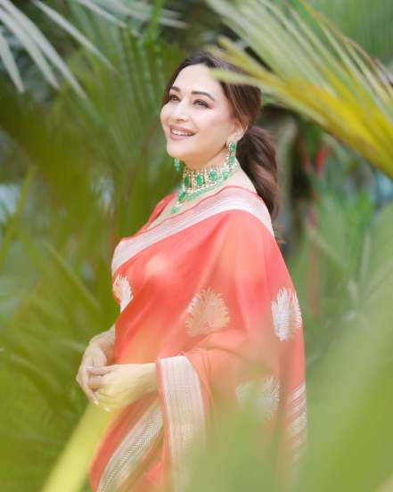 Madhuri Dixit Nene Red Saree Look