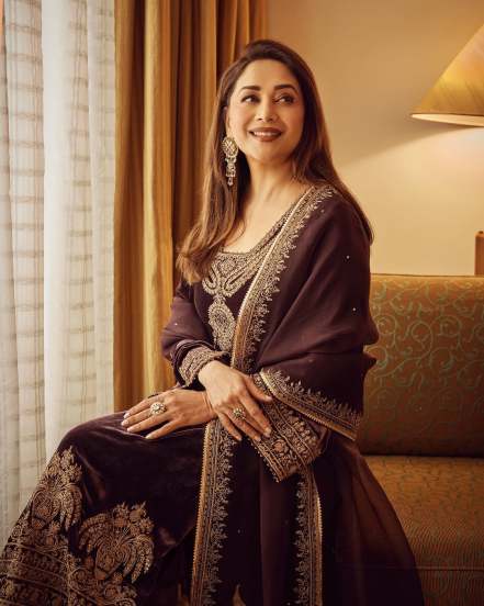 Madhuri Dixit Nene Red Saree Look