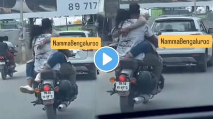 Couple romance on bike on street shocking video goes viral social media trending