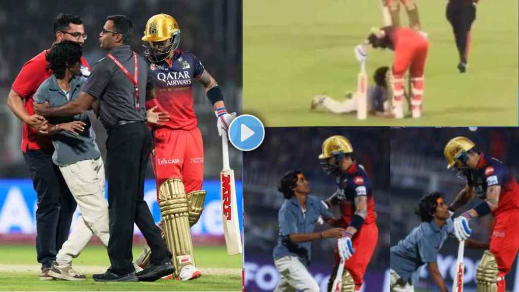 Virat Kohli Fan Enters Ground After His Fifty and Touches Feet During KKR vs RCB Match Video Virat Kohli Fan Enters Ground After His Fifty and Touches Feet During KKR vs RCB Match Video