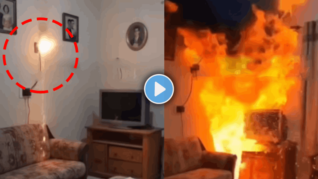 Shocking video of house caught fire due to overnight charging of phone video viral on social media