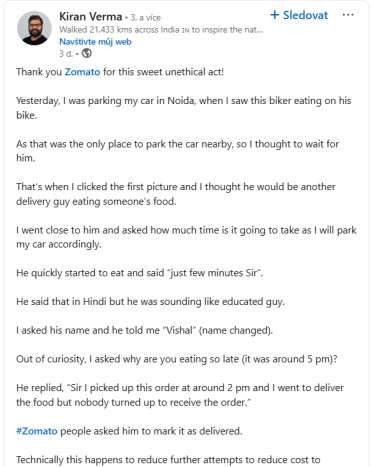 
Upon inquiring, the delivery agent explained that the customer had failed to receive the order (Image source: Kiran Verma/LinkedIn) 
