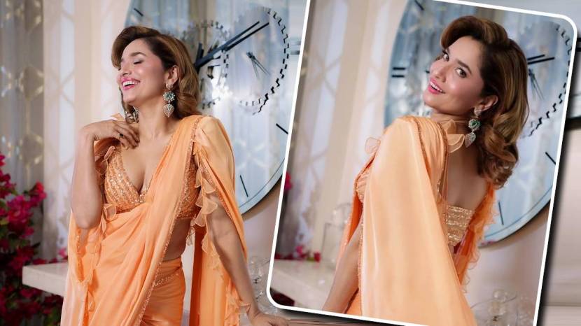 Ankita lokhande hot in orange saree