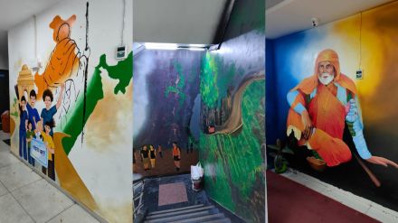 Artworks discovered on the walls of Thane Zilla Parishad office