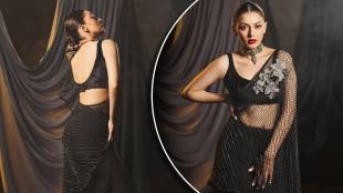 Hansika motwani in black saree hot looks