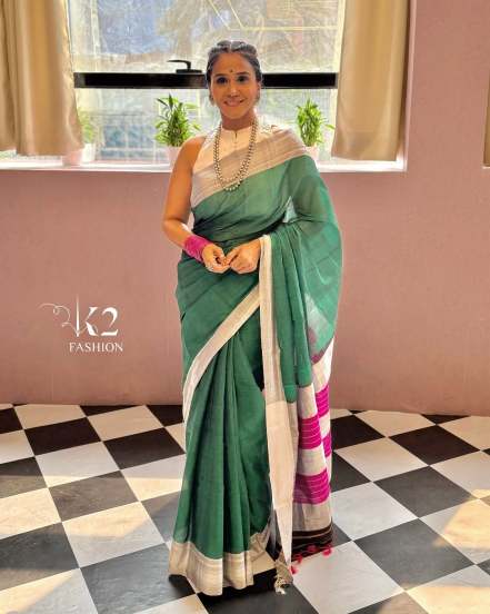 Manjiri Oak Green Ilkal Saree Look