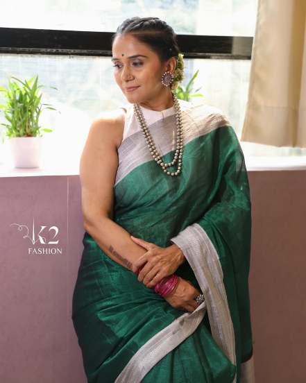 Manjiri Oak Green Ilkal Saree Look