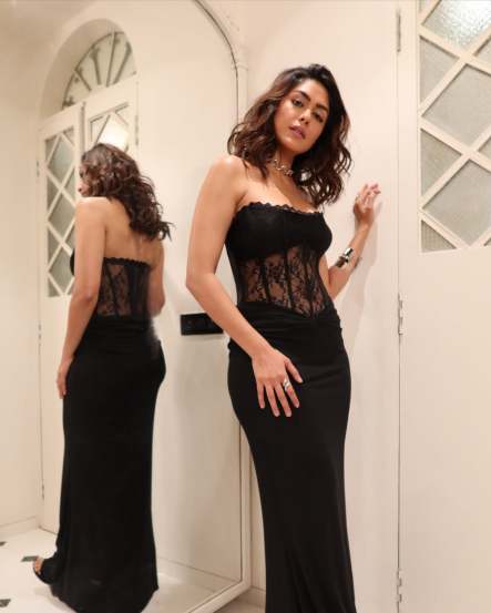 Mrunal Thakur Black Off Shoulder Dress