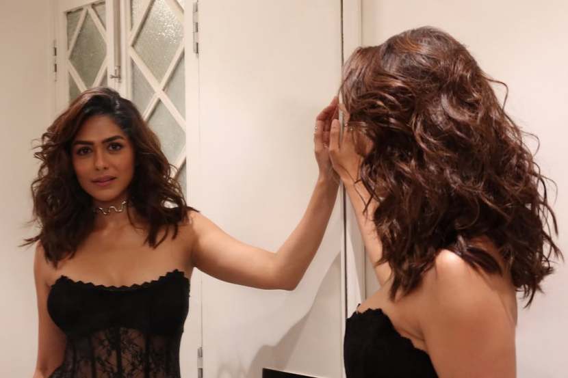 Mrunal Thakur Black Off Shoulder Dress