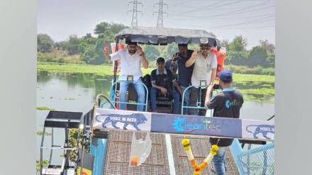 ulhas river waterlogging removal begins mpcb deploys machine to clear pollution induced cover