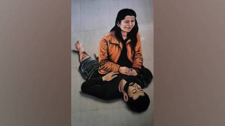 Bhandara female rangoli artist paid tribute to tourists martyred in cowardly attack in Pahelgam through rangoli
