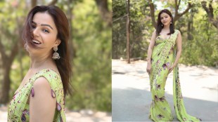 Rubina Dilaik Looks Glamorous in Green Saree with Pink Elephant Design