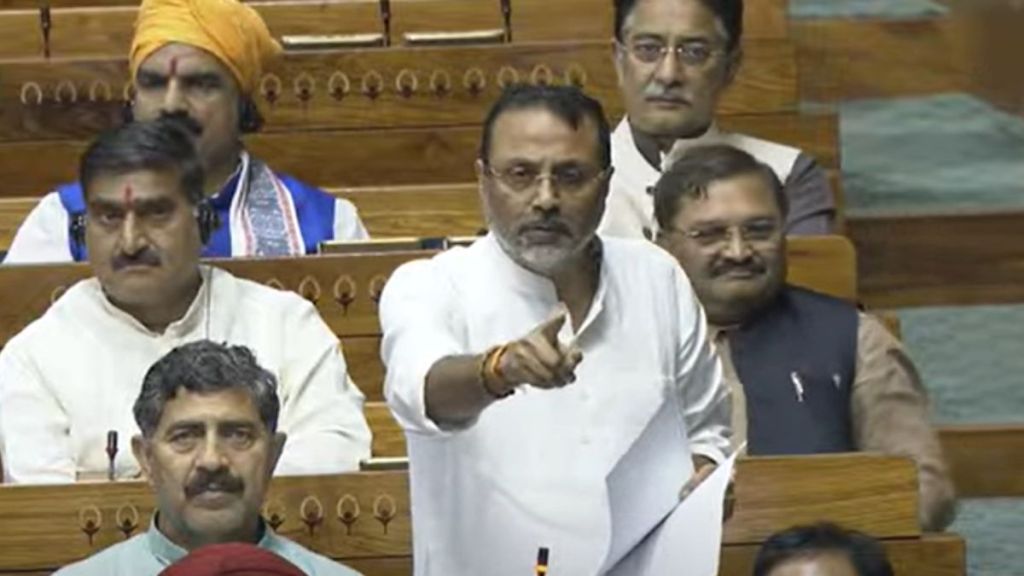 BJP MP Nishikant Dubey criticizing Congress over the 1954 Waqf Act, questioning the powers of Waqf and India’s future. BJP MP Nishikant Dubey criticizing Congress over the 1954 Waqf Act, questioning the powers of Waqf and India’s future.