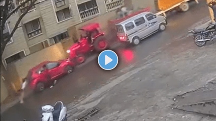 Pune Viral Video Tractor Crashes Into Car