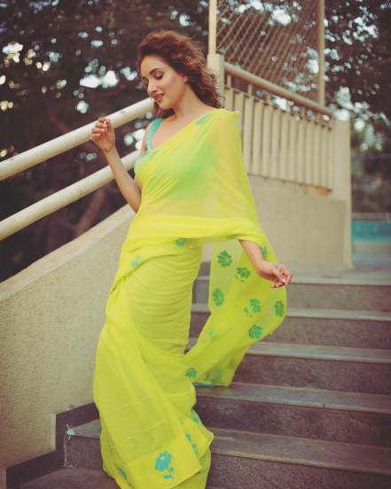Rupali Bhosle Yellow HandPainted Saree