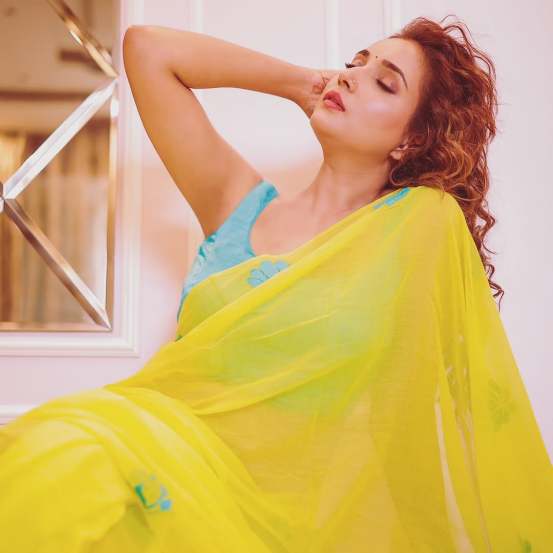 Rupali Bhosle Yellow HandPainted Saree