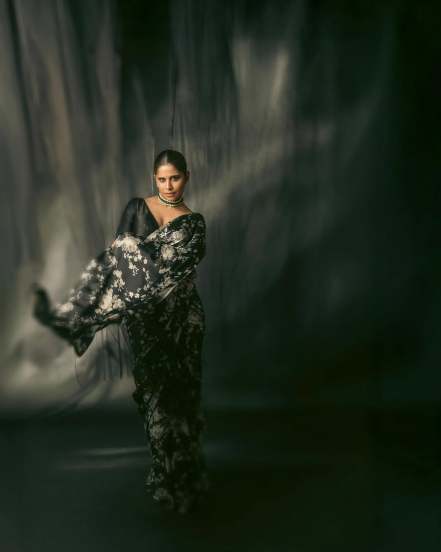 Sai Tamhankar Gulkand Black Saree Look