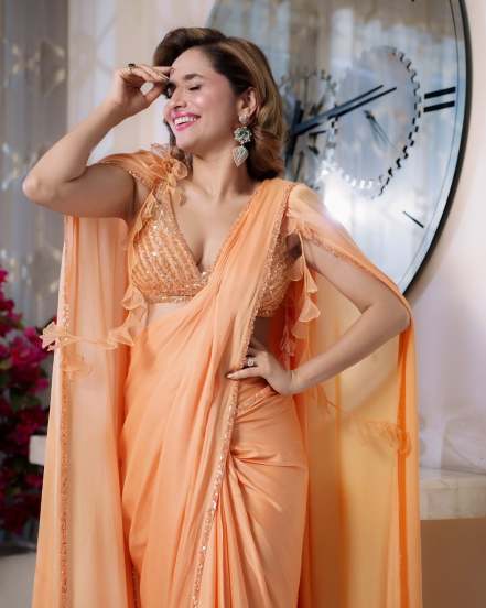 Ankita lokhande hot in orange saree