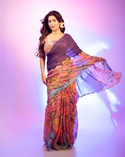 south actress raashi singh stunning photoshoot in multicoloure floral saree