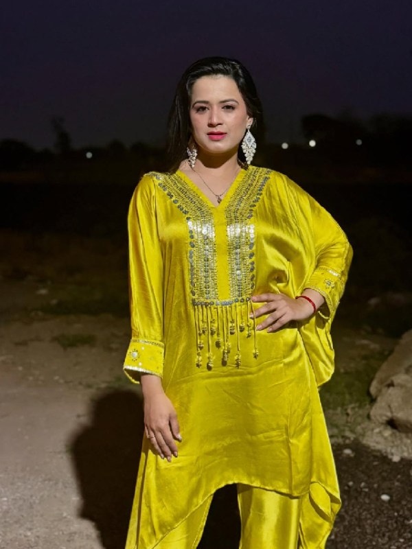 Prajkta Gaikwad Stuns in a Glamorous Yellow Kaftan Set with Statement Earrings and High Heels, Swarajyarakshak Sambhaji Fame Actress Flaunts Her New Stylish Look