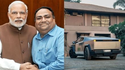 Lavji Badshah with his imported Tesla Cybertruck in Surat