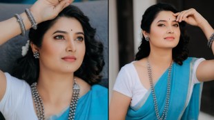 Prajakta Mali shared sky blue saree special look photos on social media