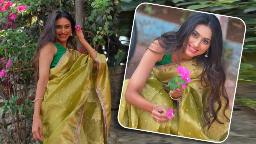 gharoghari matichya chuli fame actress reshma shinde mehandi colour saree look photoshoot