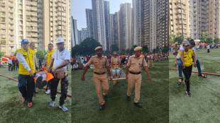 A mock drill was conducted at Lodha Amara Kolshet Ground in Thane under the leadership of Civil Defence Force Deputy Controller Vijay Jadhav