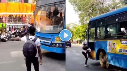 a boy stop pmt bus to tie his shoelaces a boy stop pmt bus to tie his shoelaces