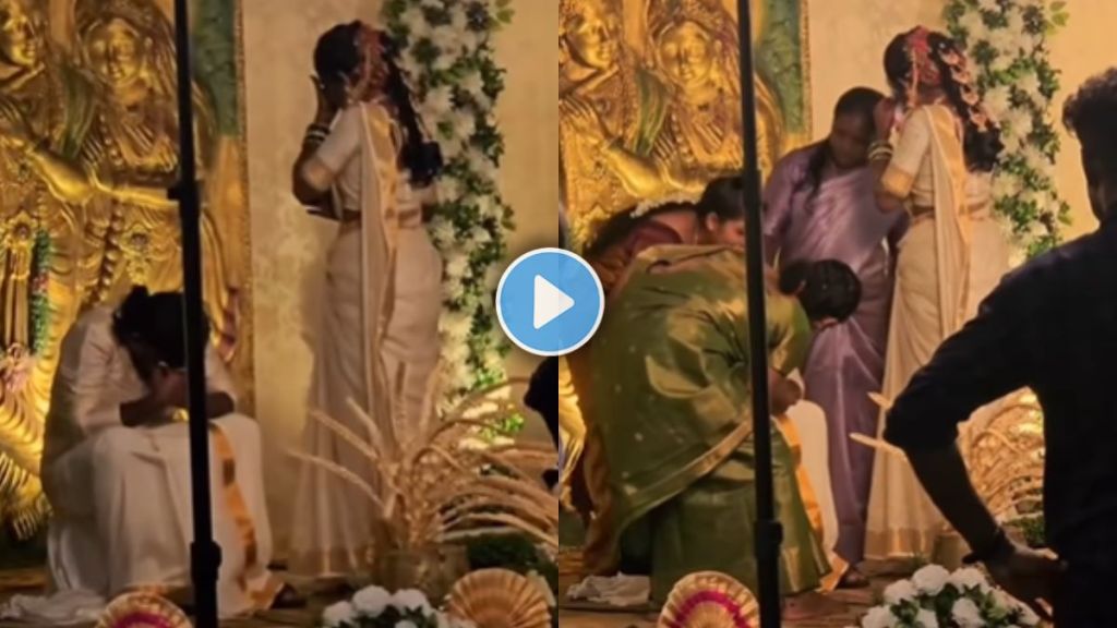 Bride and groom crying emotionally during wedding ceremony Bride and groom crying emotionally during wedding ceremony