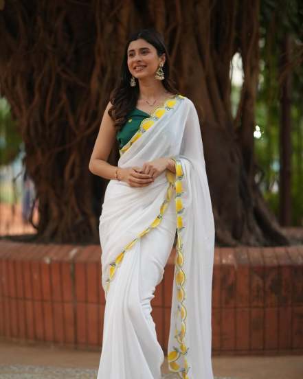 Ankita Prabhu Walawalkar White Saree Look