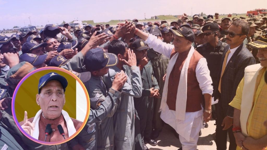 Rajnath Singh speaking during a press conference about Pakistan