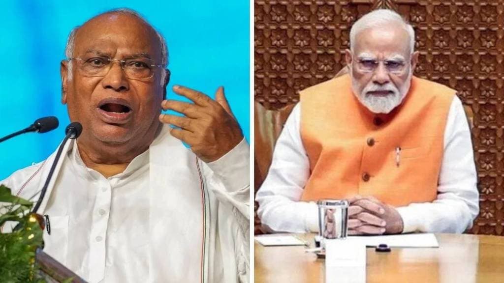 Congress chief Mallikarjun Kharge and PM Narendra Modi