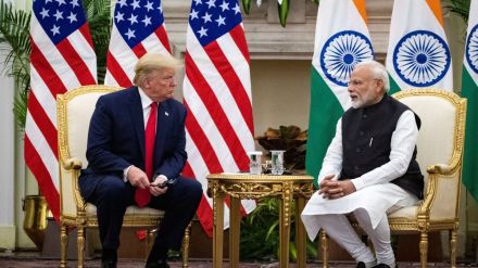 Donald Trump speaking about India’s willingness to remove 100% tariffs on US products