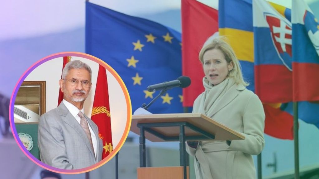 EU diplomat Kaja Kallas during a press briefing on Ukraine