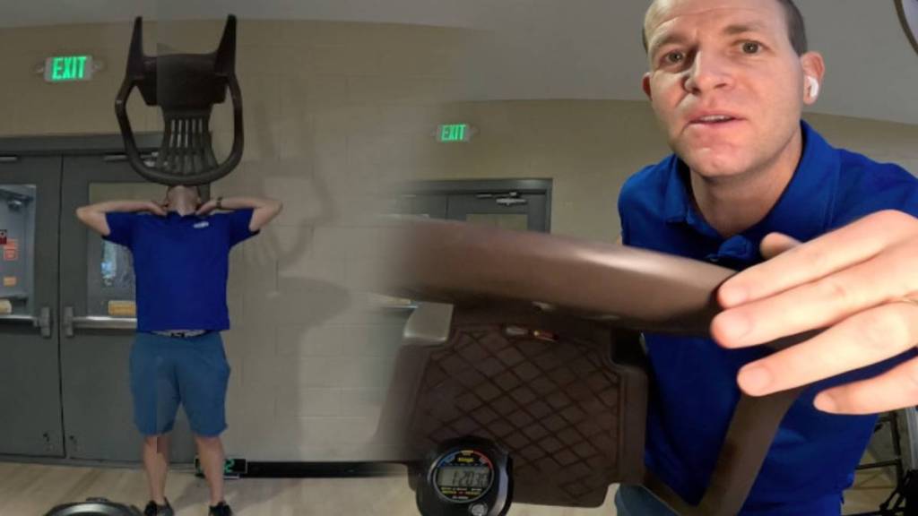 Man balanced a chair on the chin for 90 minutes Man balanced a chair on the chin for 90 minutes