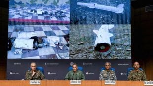 Indian air defence system intercepting enemy missiles and drones